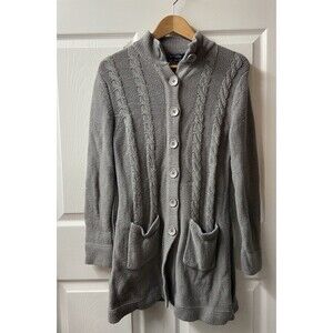 Chadwicks of Boston Cardigan Sweater Womens Medium Long Front Pockets Cable Knit